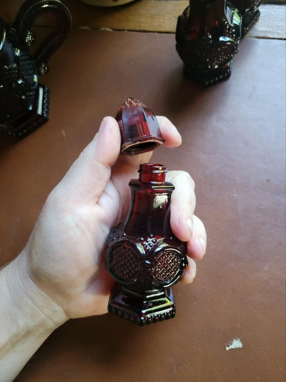 Vintage Avon 1876 Cape Cod Ruby Red Glass Creamer & 3 Shakers